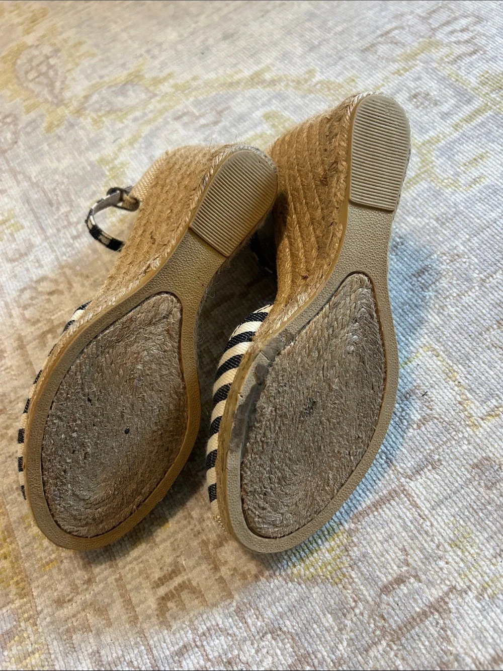 White Mountain Striped Espadrille Wedges in Black & White